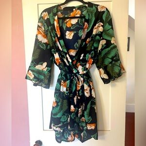 Wrap front tropical print romper
